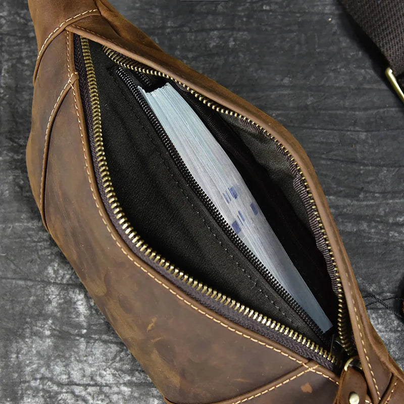 Newsbirds Men's Genuine Leather Chest Bag — Vintage Crossbody Sling & Outdoor Belt Pouch
