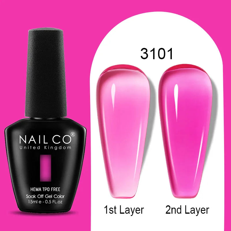 NAILCO Jelly Gel Nail Polish | HEMA-Free Soak Off UV LED Semi-Permanent Gel Varnish — 70 Colors