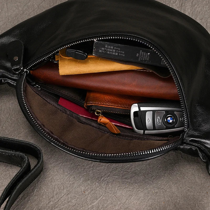 Luufan Crazy Horse Cowhide Leather Waist Bag — Men's Mini Travel Fanny Pack & Phone Pouch