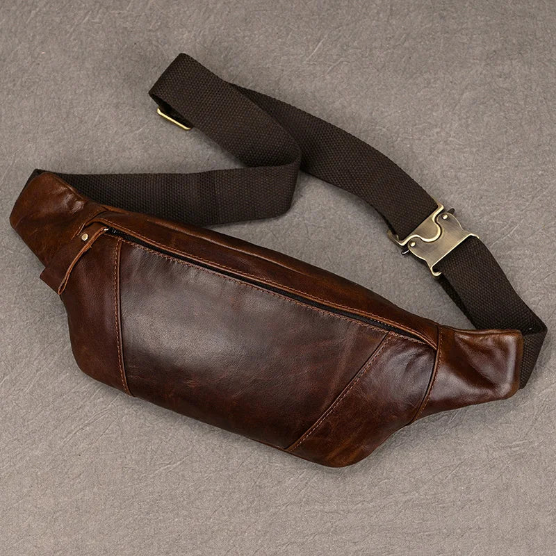 Newsbirds Men's Genuine Leather Chest Bag — Vintage Crossbody Sling & Outdoor Belt Pouch