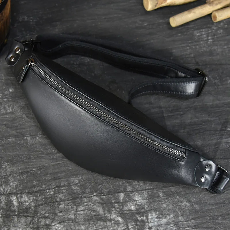 Newsbirds Men's Genuine Leather Chest Bag — Vintage Crossbody Sling & Outdoor Belt Pouch