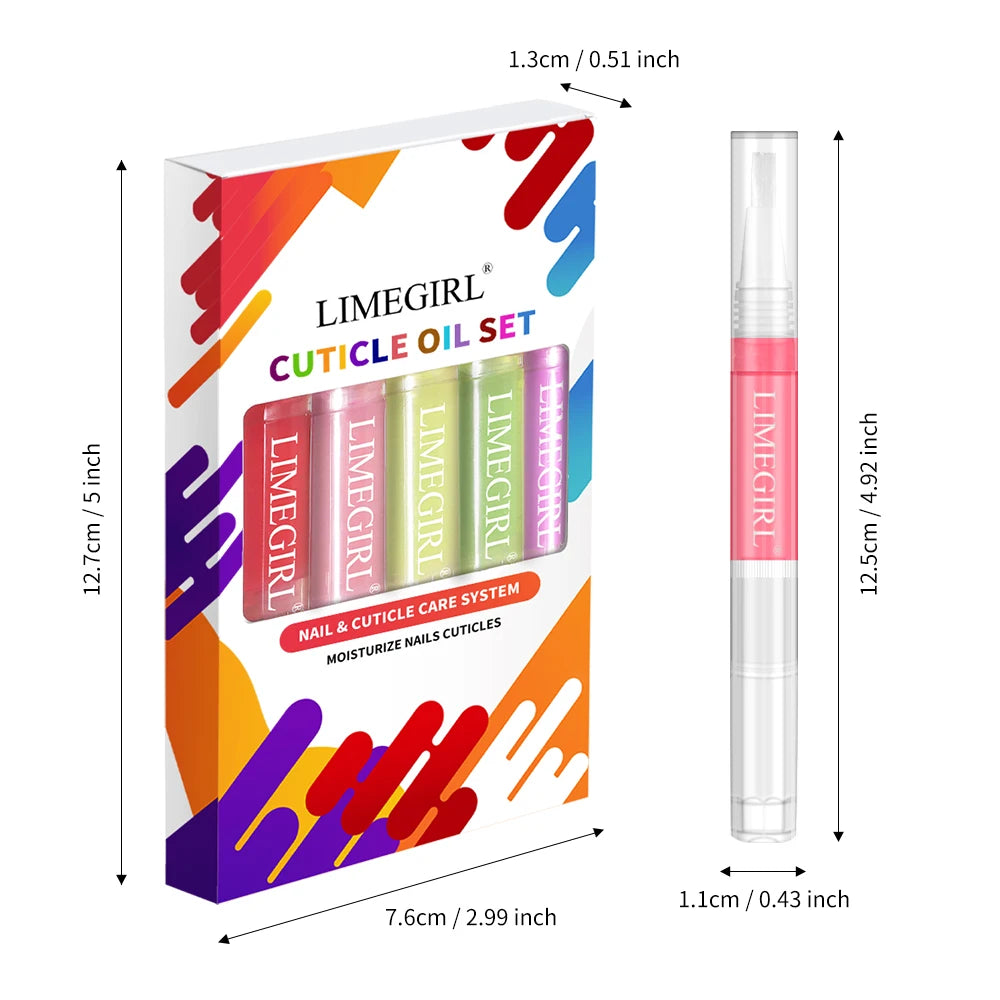 LIMEGIRL 6PCS Nail Care Nutritional Cuticle Oil Pen Gift Box Set for Nail Polish Nutrition Oil Dead Skin Crack Care Nail Set