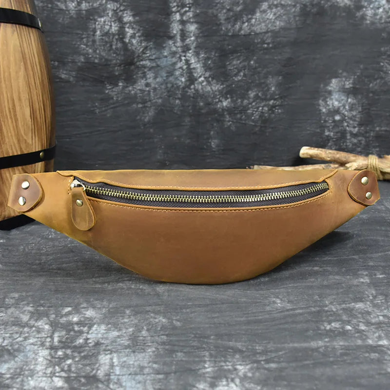 Newsbirds Men's Genuine Leather Chest Bag — Vintage Crossbody Sling & Outdoor Belt Pouch