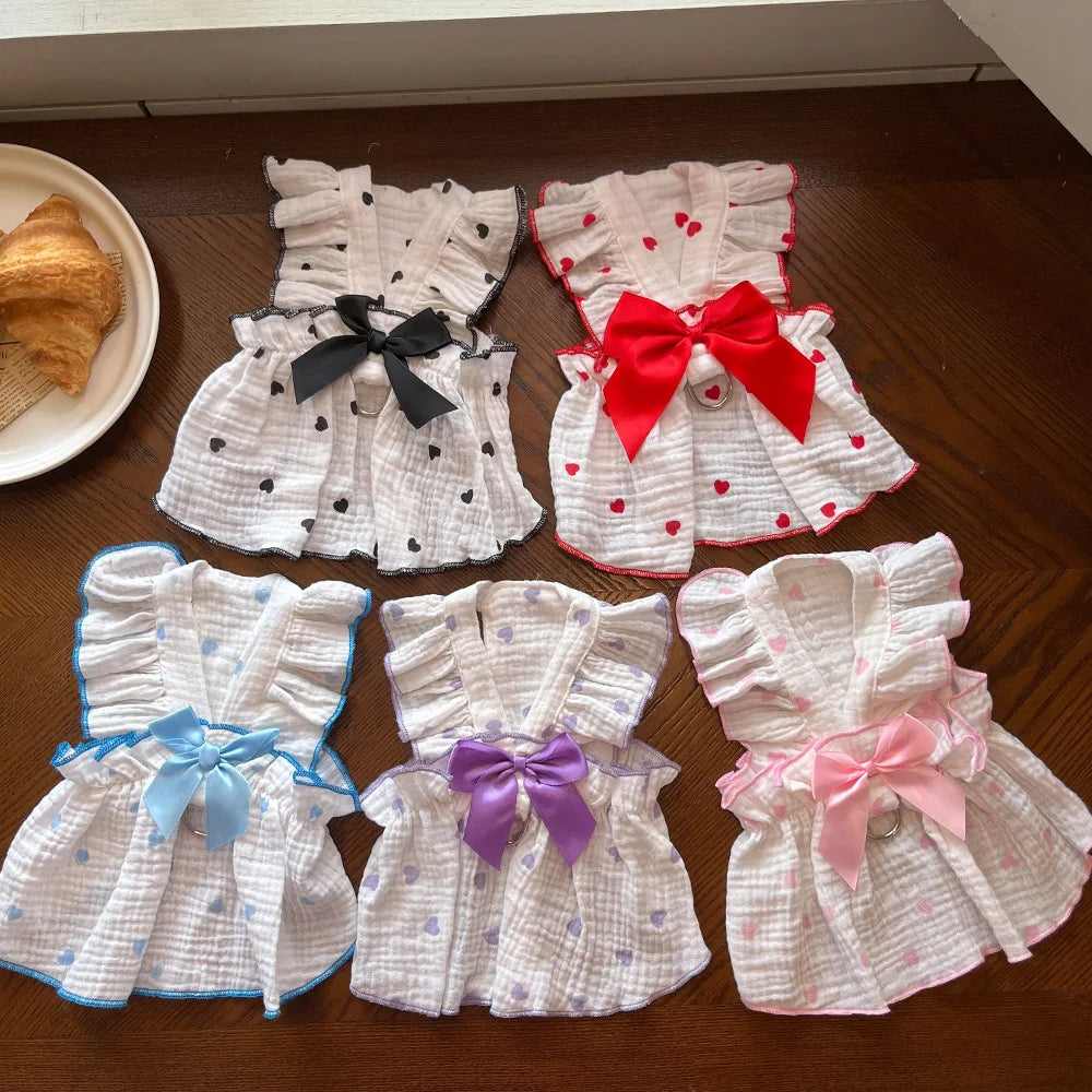 Pet dresses clothes for spring and summer dogs cats teddy bears Pomeranians plush toys  hearts all cotton fabric