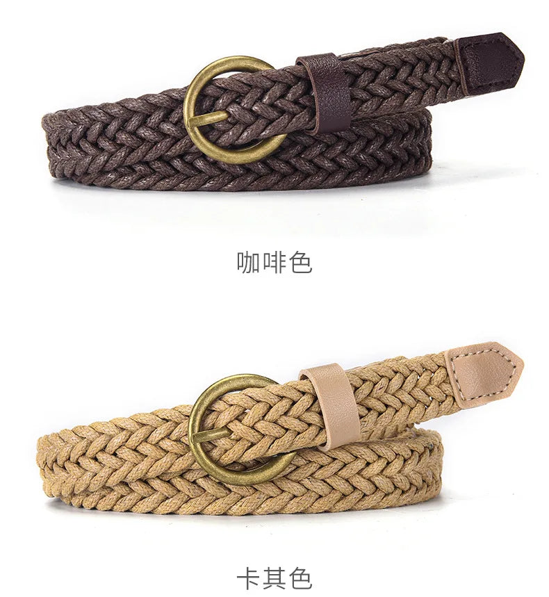 1.8x105cm Fashion Woven Thin Belt Vintage Jeans Dress Accessories Simple Pin Buckle Waistband for Women