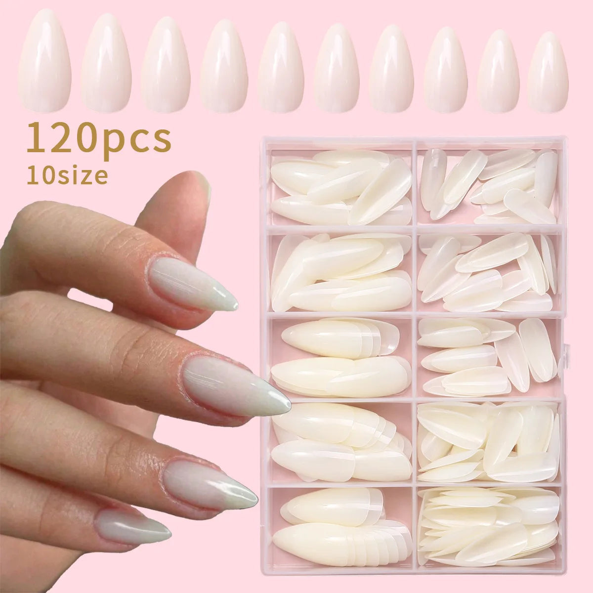 Nude Pink Almond French Press On Nails — 150/360pcs