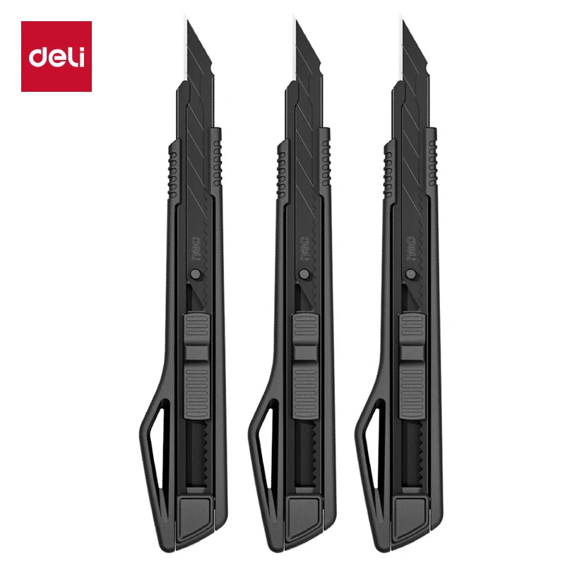 Deli Heavy Duty SK5 Carbon Steel Utility Knife – 9mm, 18mm & Auto-Retractable Box Cutter for Cardboard & Cartons