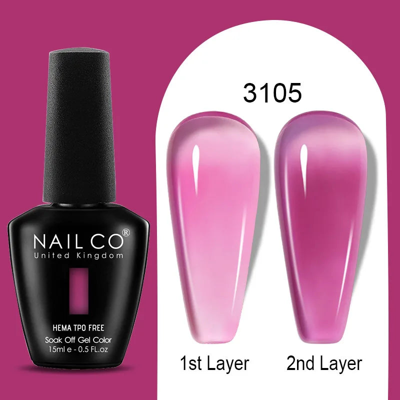 NAILCO Jelly Gel Nail Polish | HEMA-Free Soak Off UV LED Semi-Permanent Gel Varnish — 70 Colors