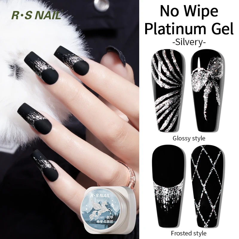 RS NAIL 5g No-Wipe Platinum Gel Polish – Reflective Metallic Sparkle | Golden & Silver