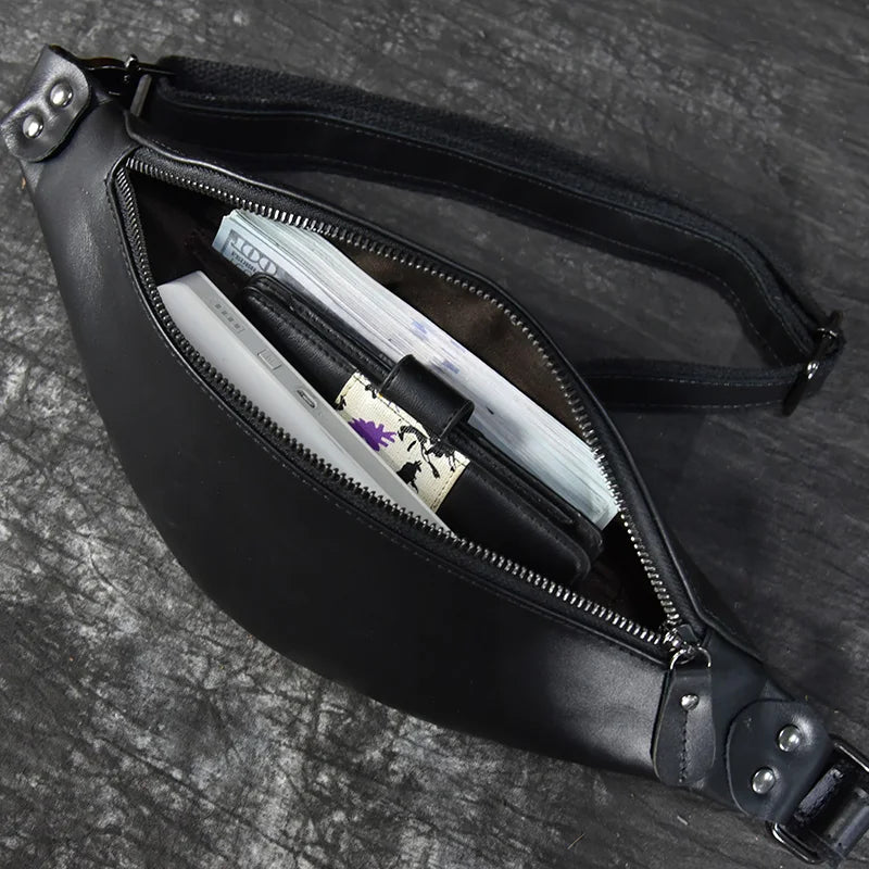 Newsbirds Men's Genuine Leather Chest Bag — Vintage Crossbody Sling & Outdoor Belt Pouch