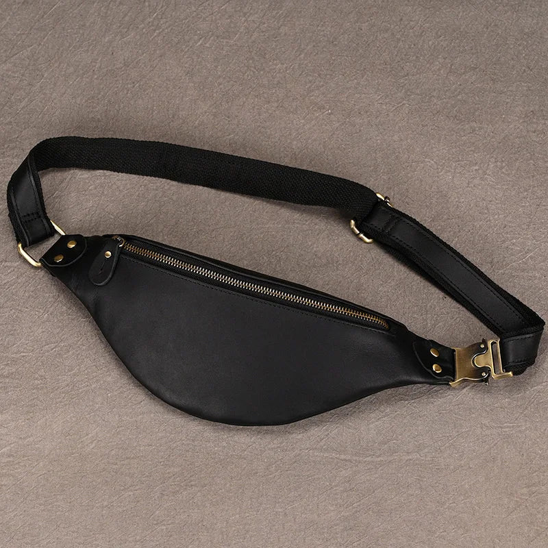 Newsbirds Men's Genuine Leather Chest Bag — Vintage Crossbody Sling & Outdoor Belt Pouch