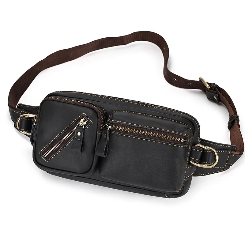 Newsbirds Men's Genuine Leather Chest Bag — Vintage Crossbody Sling & Outdoor Belt Pouch