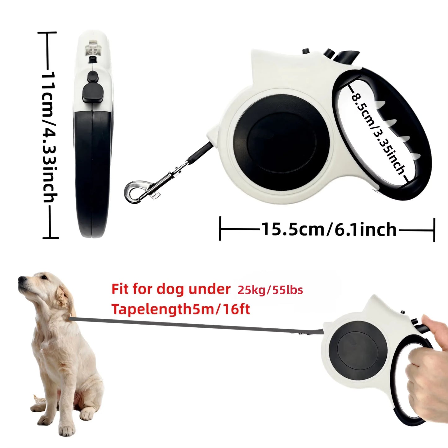 LED Retractable Dog Leash | 16ft Illuminated Nylon Leash for Medium & Large Dogs