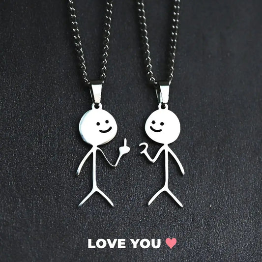 2025 Funny Middle Finger Stickman Necklace For Women Men Trend Titanium Steel Heart Pendant Chain Love Jewelry Couple Party Gift