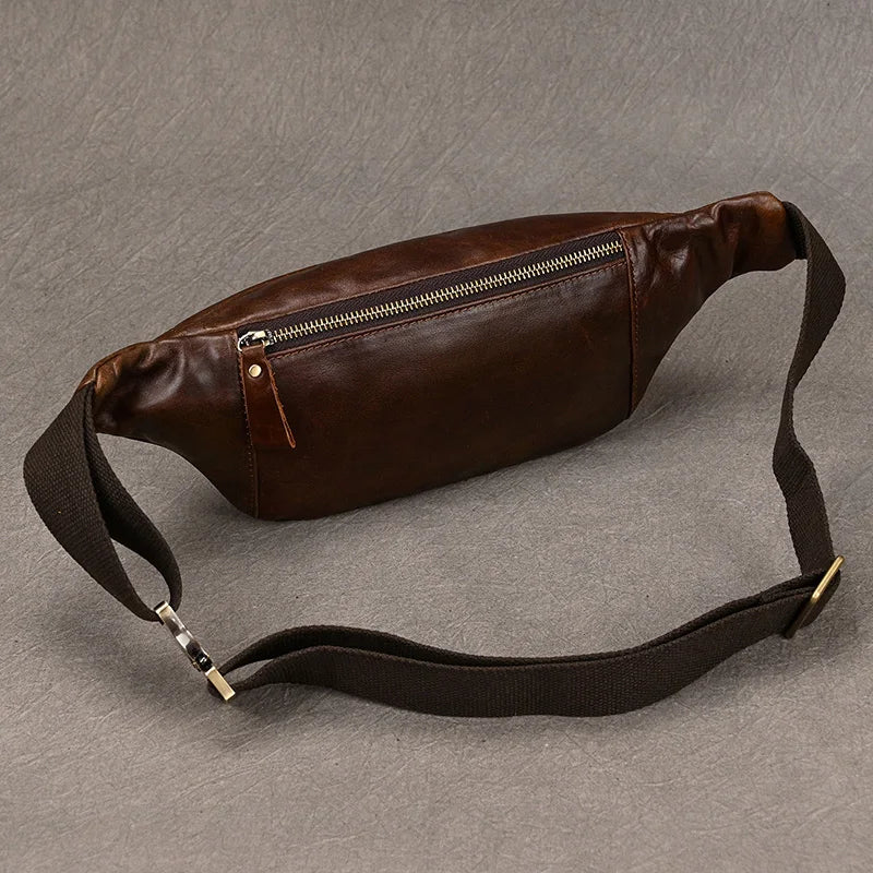 Newsbirds Men's Genuine Leather Chest Bag — Vintage Crossbody Sling & Outdoor Belt Pouch