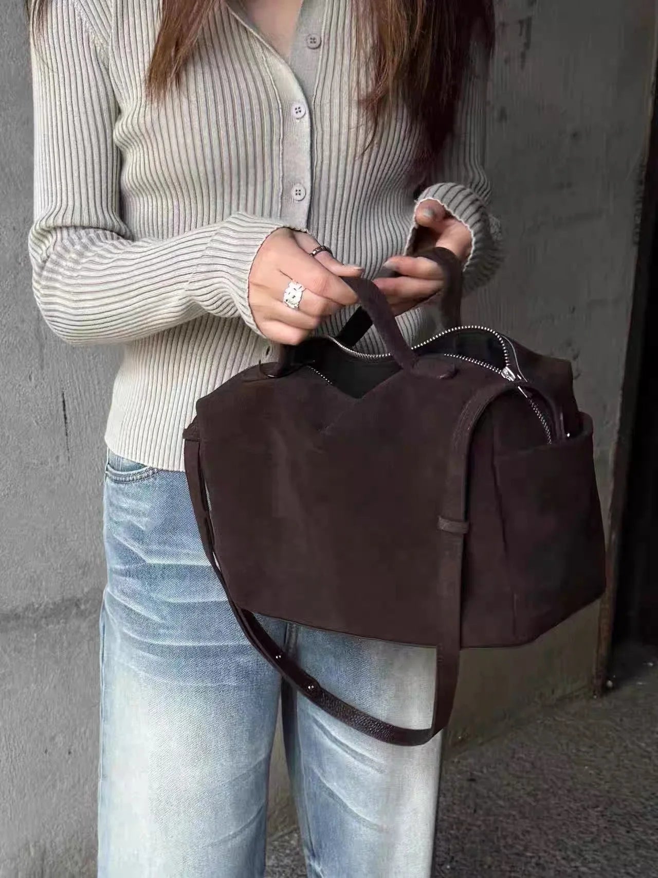 Flannel Suede Bowling Bag | Women's Versatile Crossbody Handbag
