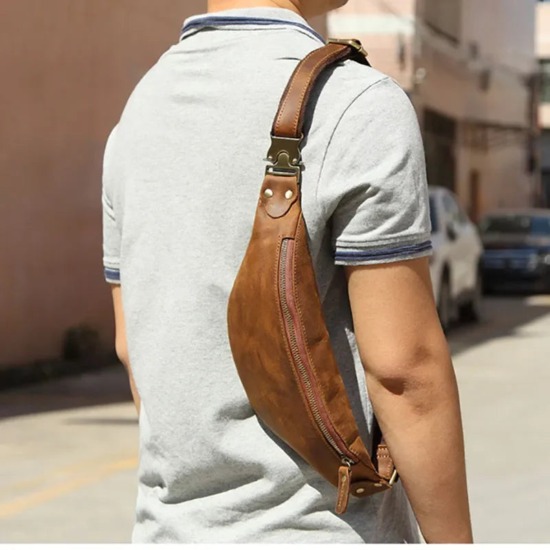 Luufan Crazy Horse Cowhide Leather Waist Bag — Men's Mini Travel Fanny Pack & Phone Pouch