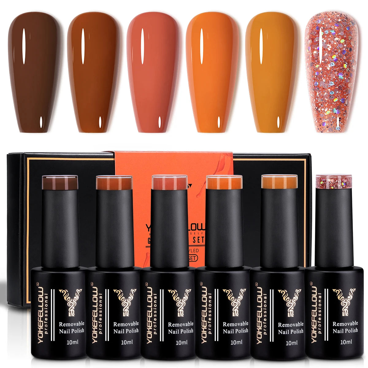 YOKEFELLOW 6-Piece Gel Nail Polish Set | Fall & Winter Seasonal Colors | UV/LED Semi-Permanent Gel Varnish