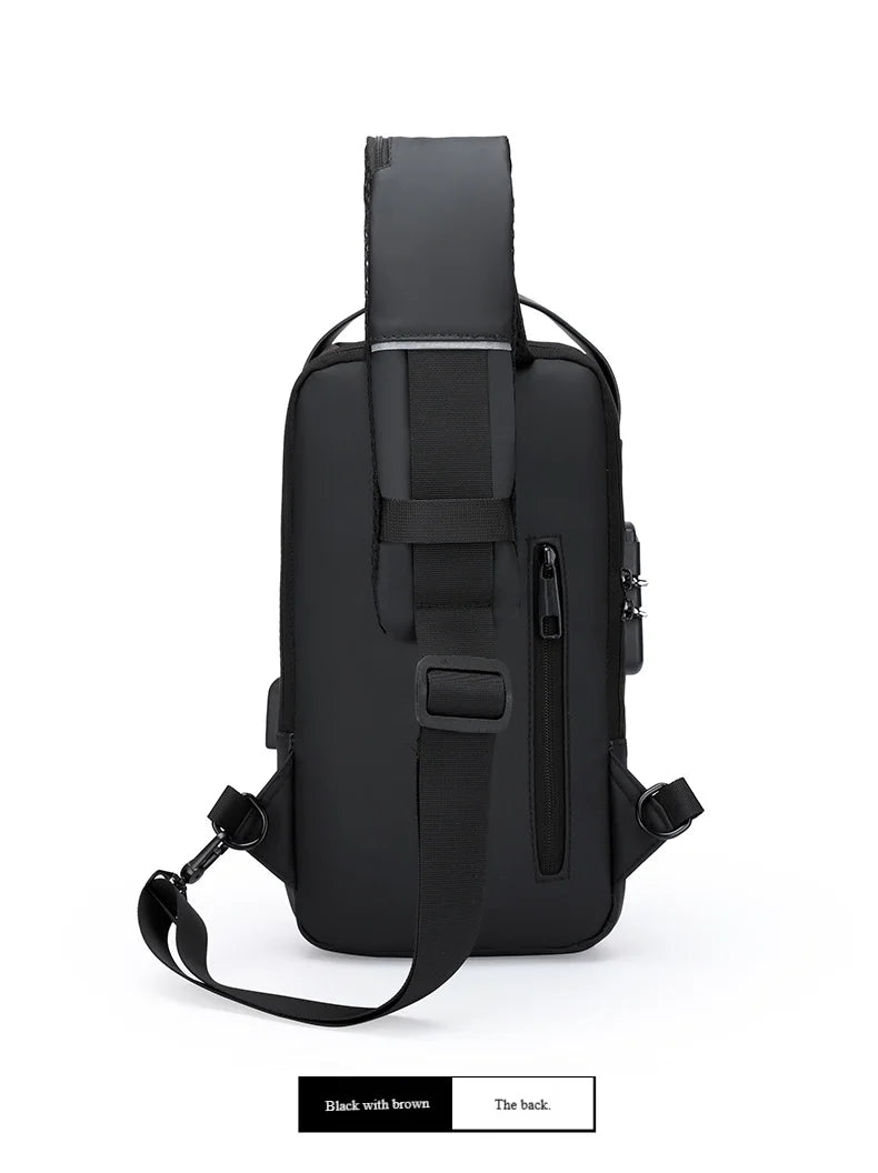 Men's Anti-Theft Chest Bag — Password Lock, USB Port & Waterproof Crossbody Sling