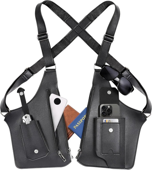 Tactical Double Shoulder Armpit Bag Anti-Theft Hidden Crossbody Pack Adjustable Multi-Pocket Chest Bag for Men