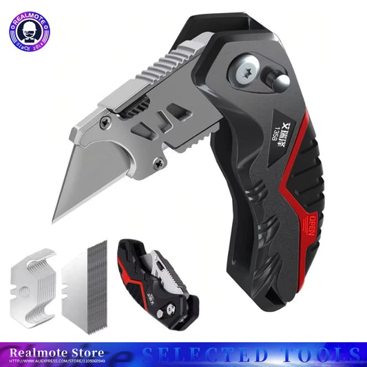 Realmote Folding Utility Knife with Replaceable Blade – Sharp Angled Steel Cutter for Cable, Cardboard & Electrician Work | 4, 14 & 24 Blade Options