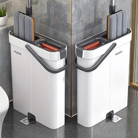 JOYBOS 33cm Spin Flat Mop & Bucket Set – Hands-Free Wringing, Wet & Dry Floor Cleaning