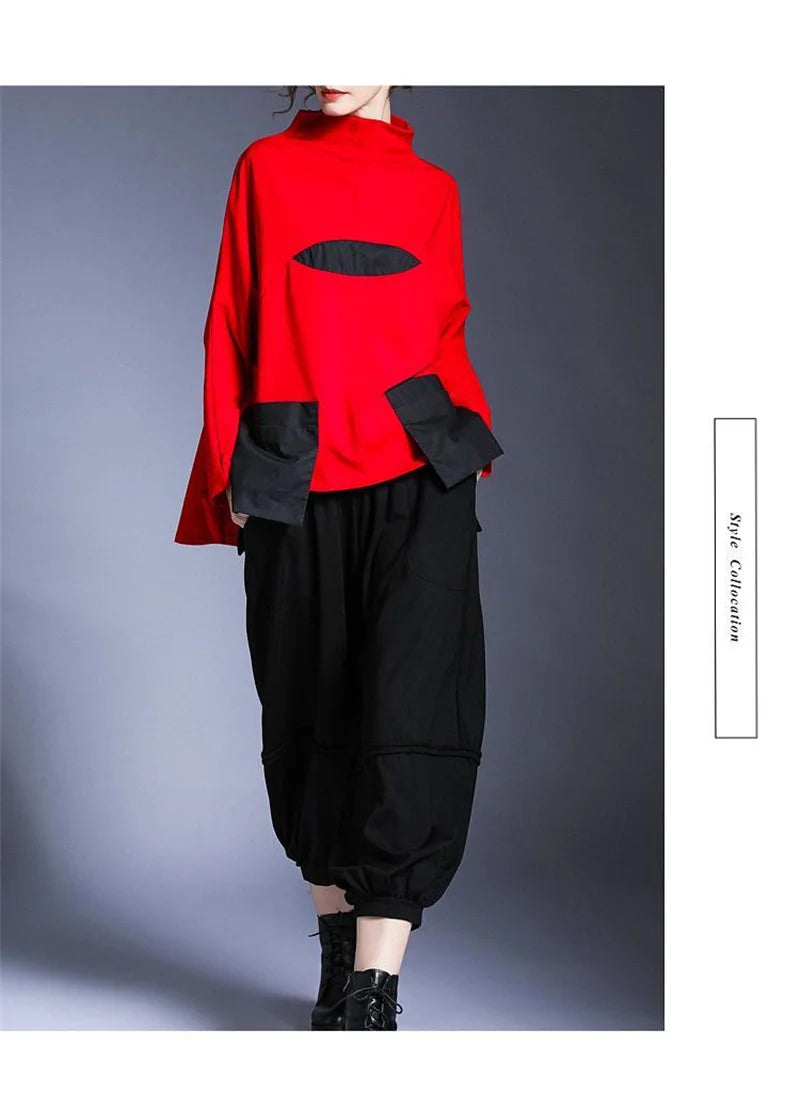 Hoodies Woman Clothing Woman Sweatshirts Autumn Loose High Neck Stitching Round  Coat Women's Leisure Design Loose Coat Women