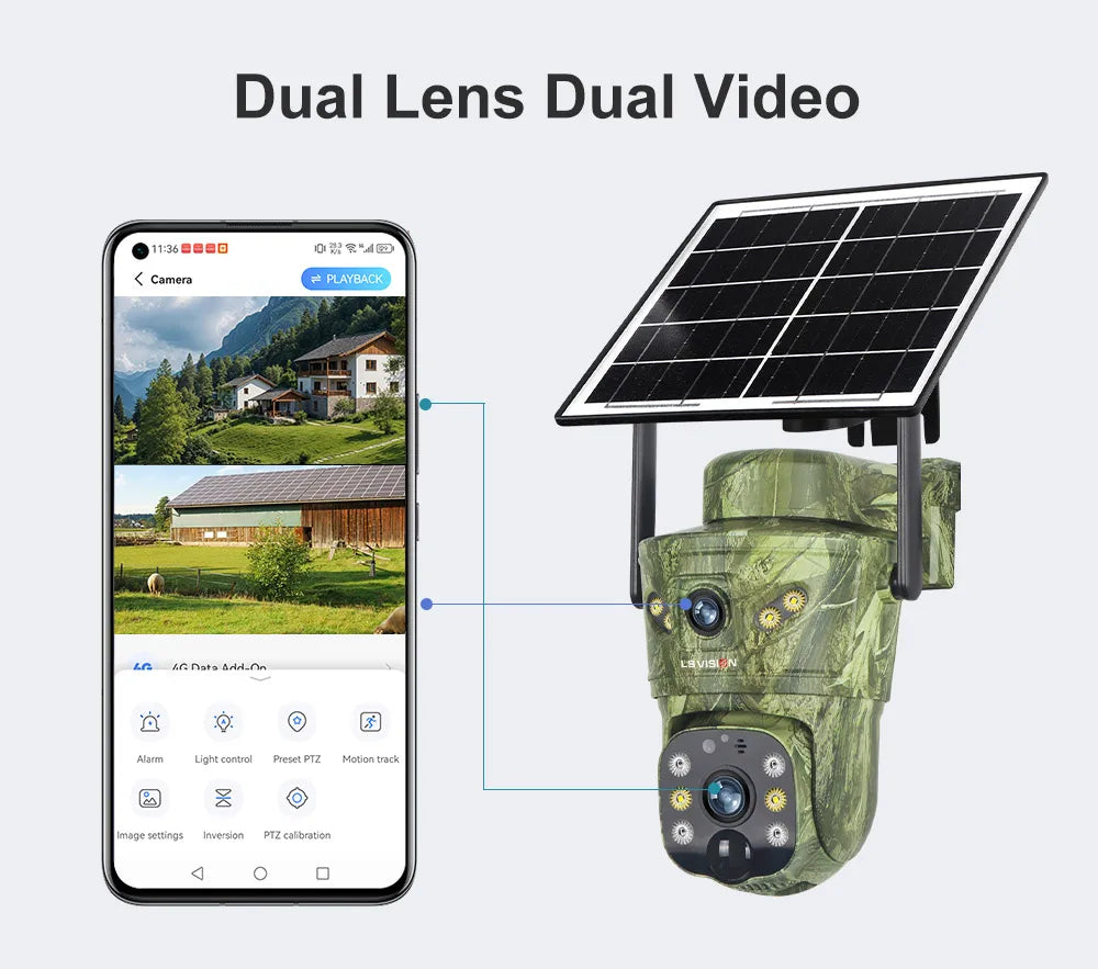 LS VISION 4K Dual Screen 4G Solar Hunting Camera Outdoor WiFi PTZ Human/Animal Detection 2-Way Talk Waterproof Security Cameras
