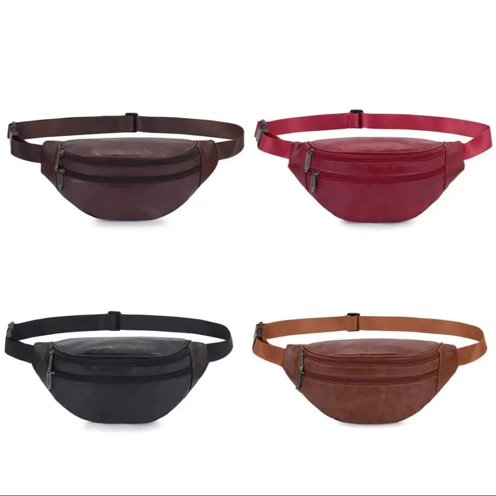 Men's Vintage PU Leather Waist Bag — Retro Fanny Pack & Crossbody Chest Bag