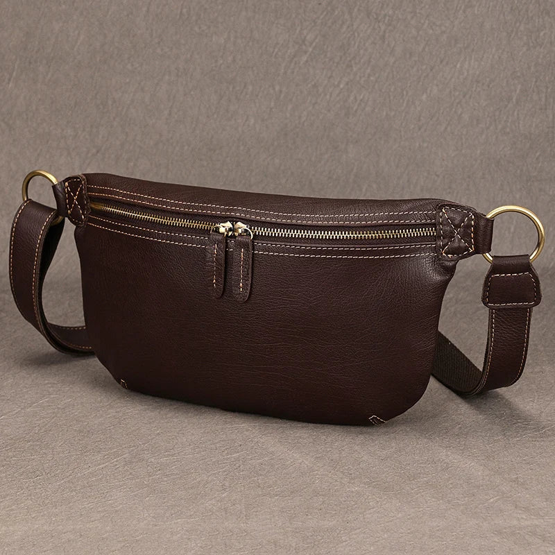 Newsbirds Men's Genuine Leather Chest Bag — Vintage Crossbody Sling & Outdoor Belt Pouch