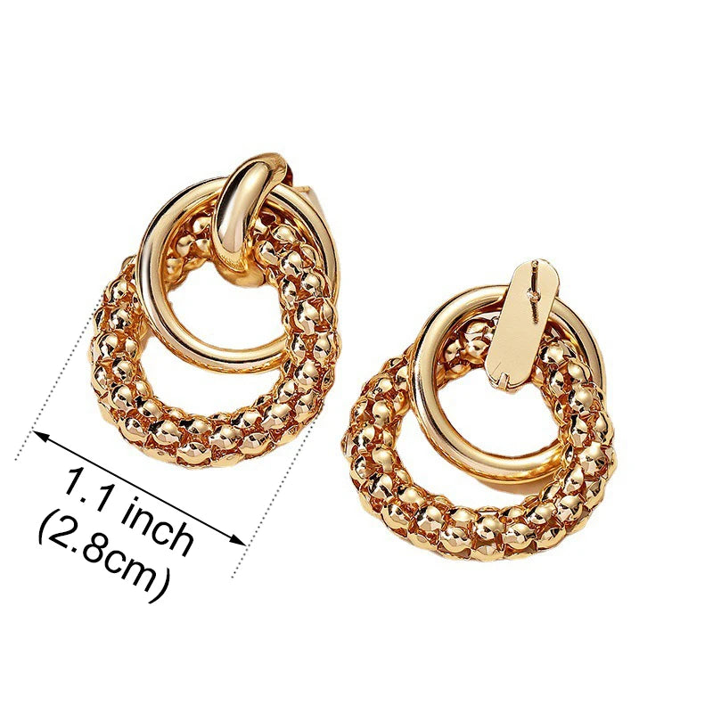 Big Shiny Double Ring Stud Earrings for Women – Bold Round Metal Drop Fashion Jewelry