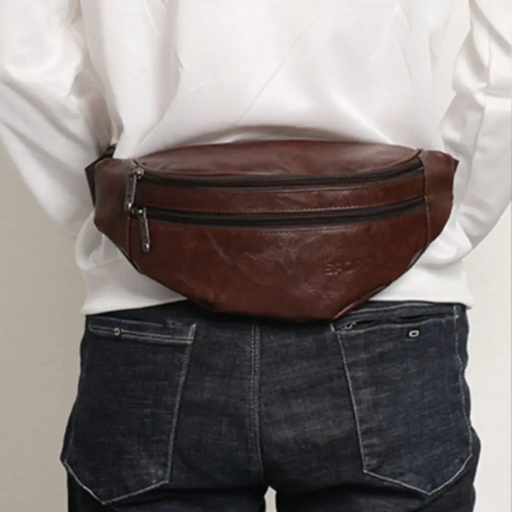 Retro Vintage Men's PU Leather Waist Bag — Multi-Pocket Fanny Pack & Crossbody Chest Bag