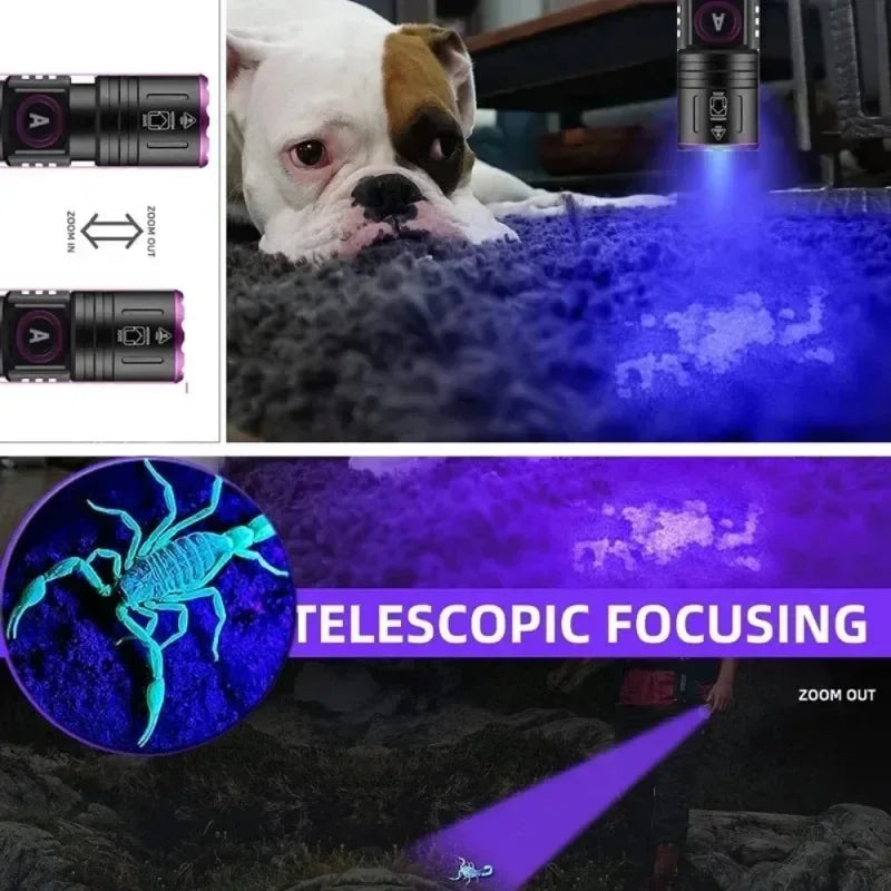 15W 365nm High Power UV Flashlight Ultraviolet Blacklight Detector Pet Urine Dry Stains Bed Bug Scorpions Fluorescence Light