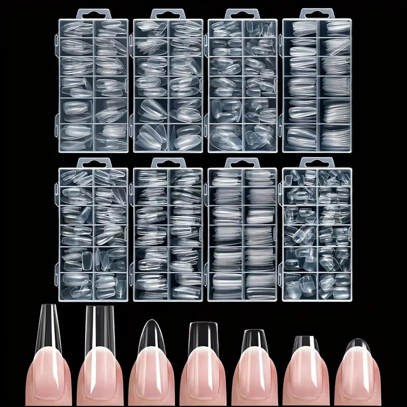 120Pcs Acrylic Press-On Nails — Coffin, Almond & Square Shapes, 12 Sizes