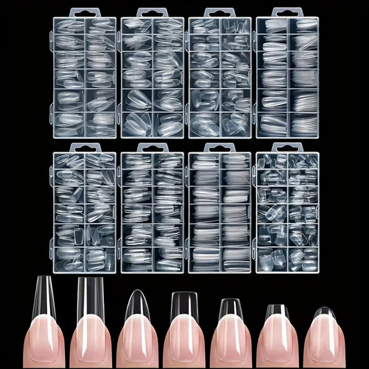 120Pcs Acrylic Press-On Nails — Coffin, Almond & Square Shapes, 12 Sizes