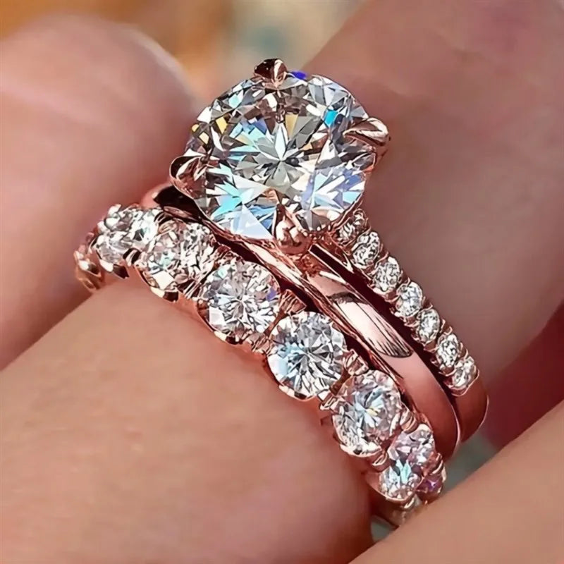 3-Piece Cubic Zirconia Bridal Ring Set for Women – Luxury Engagement Wedding Fashion Jewelry