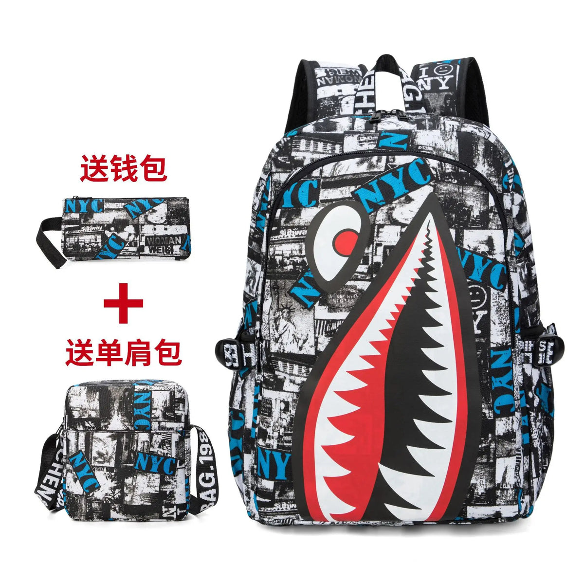 Anime Backpack Elementary Bookbag Travel Rucksack Cartoon Shark Print Primary School Student Satchel Backpack Mochila Infantil