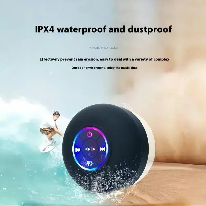 Suction Cup Wireless Bluetooth Speaker Waterproof Shower Speaker with LED Light USB Charging For Bathroom Travel Home