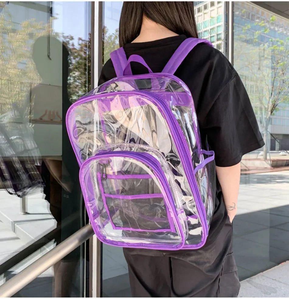 Large Capacity Transparent PVC Backpack – Waterproof School & Travel Bag for Students