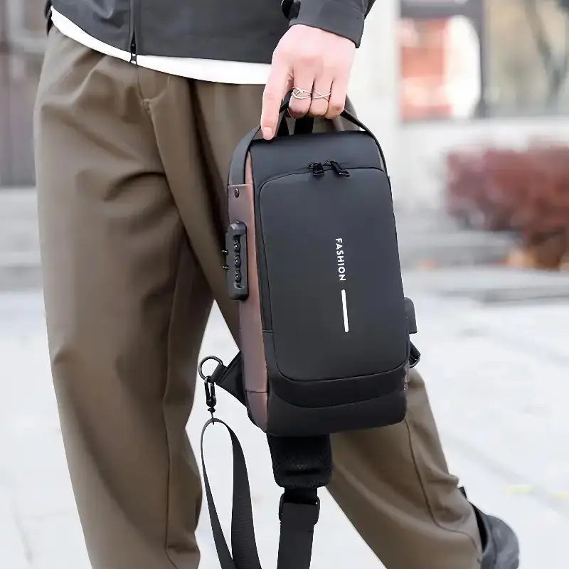 Men's Anti-Theft Chest Bag, Fashionable Motorcycle and Casual Sports Sloping Backpack, Durable Oxford Fabric