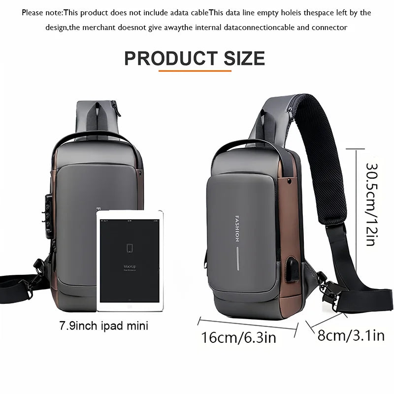 Men's Anti-Theft Chest Bag, Fashionable Motorcycle and Casual Sports Sloping Backpack, Durable Oxford Fabric