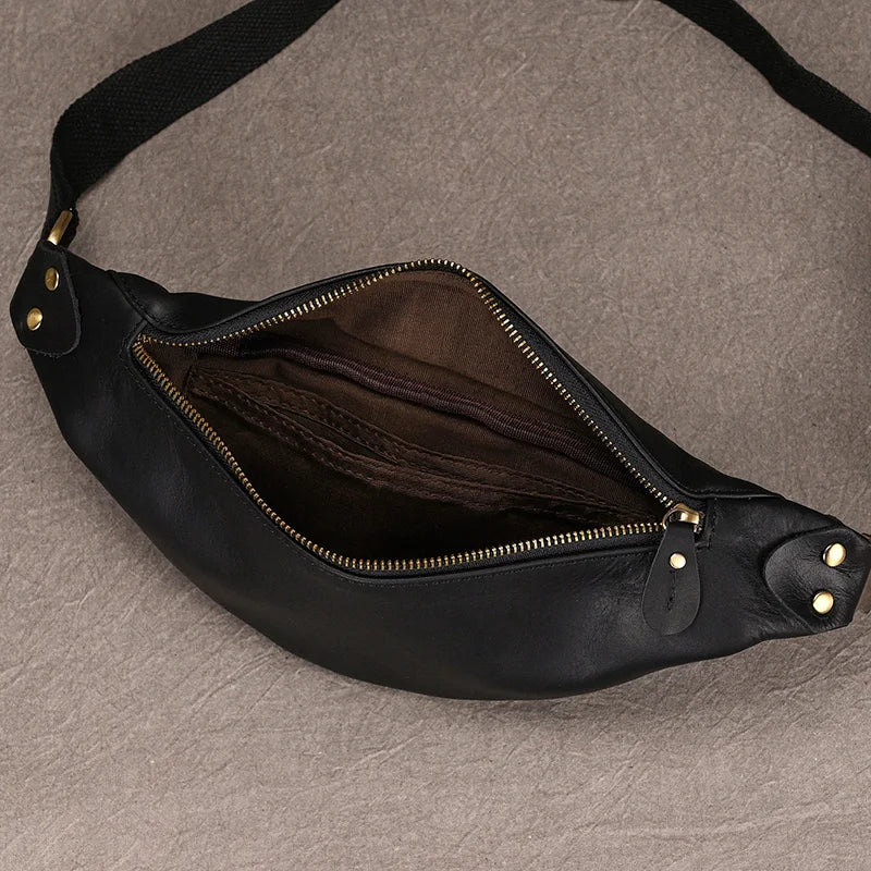 Newsbirds Men's Genuine Leather Chest Bag — Vintage Crossbody Sling & Outdoor Belt Pouch