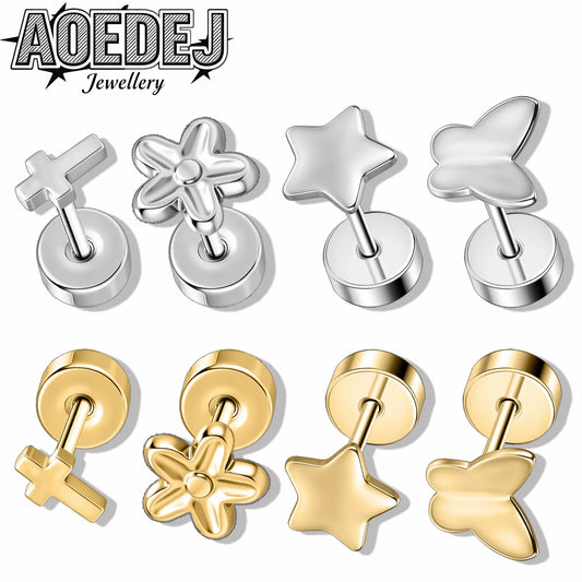 AOEDEJ 20G 1 PC/1 Pair Stainless Steel Stud Earrings Women Men Ear Studs Star Butterfly Flat Back Lobe Helix Conch Piercings 6MM