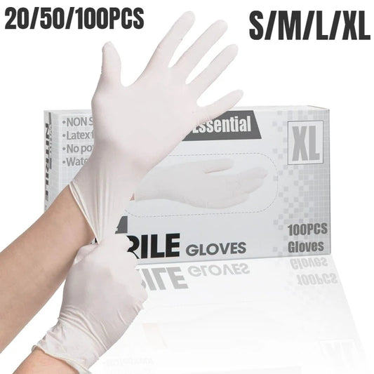 Disposable White Nitrile Gloves – Latex-Free, Waterproof | S, M, L, XL | 20, 50 & 100 Pack | Kitchen, Cleaning, Tattoo & Medical Use