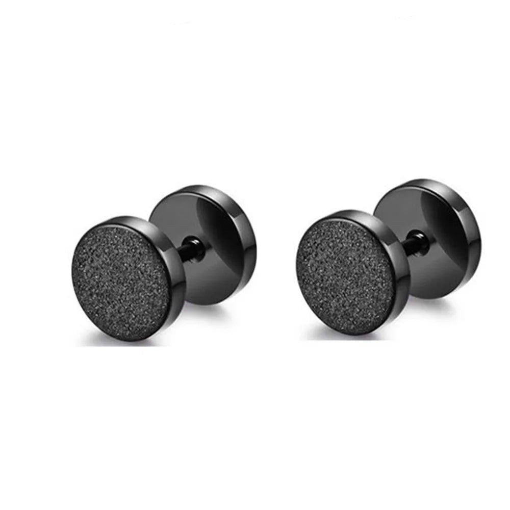1 Pair Black Stainless Steel Round/Triangle/Square Stud Earrings For Women Dumbbell Pierceing Earrings Men Punk Fashion Jewelry