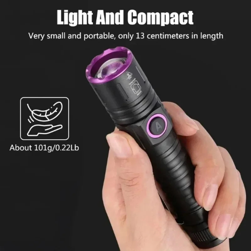 15W 365nm High Power UV Flashlight Ultraviolet Blacklight Detector Pet Urine Dry Stains Bed Bug Scorpions Fluorescence Light