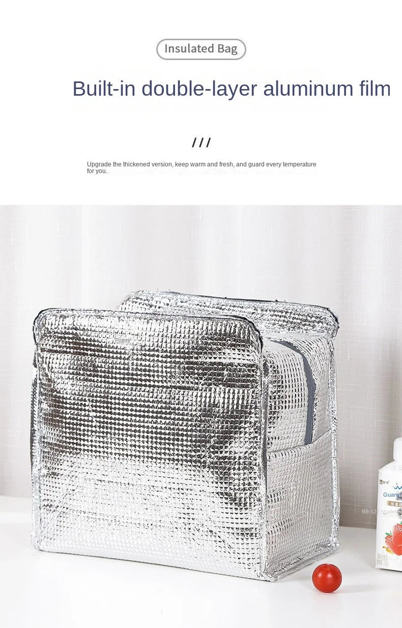 Portable Double Pocket Insulated Bento Bag — Aluminum Foil Lunch Bag for Work & School