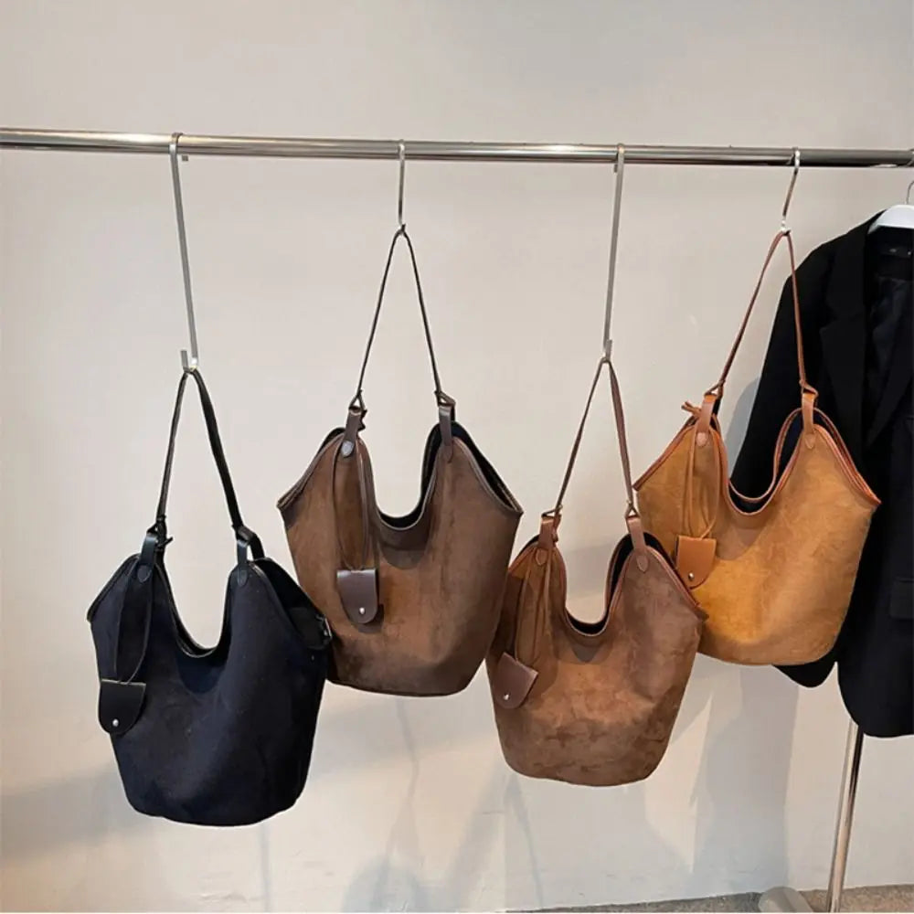 Women's Large Capacity Suede Shoulder Bag — Retro Korean Style Tote Handbag