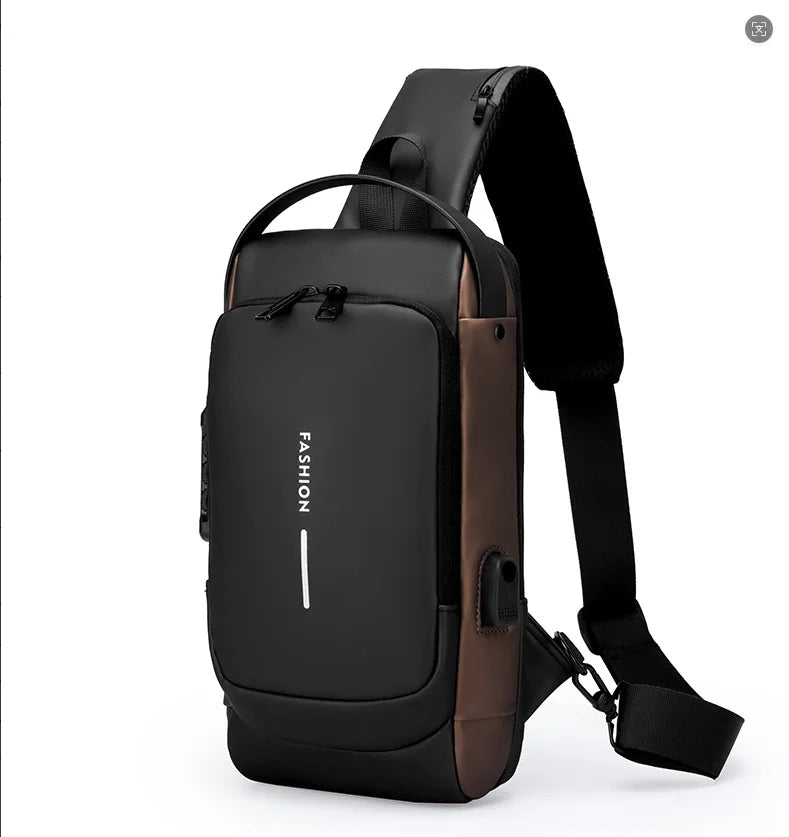 Men's Anti-Theft Chest Bag — Password Lock, USB Port & Waterproof Crossbody Sling