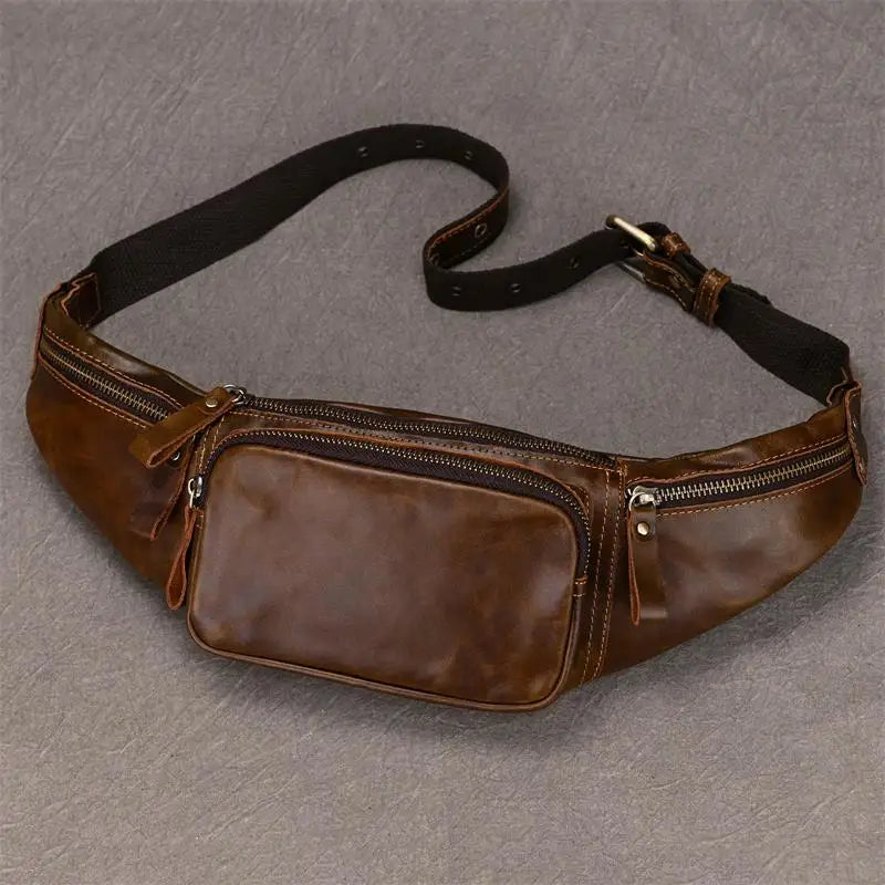 Newsbirds Men's Genuine Leather Chest Bag — Vintage Crossbody Sling & Outdoor Belt Pouch